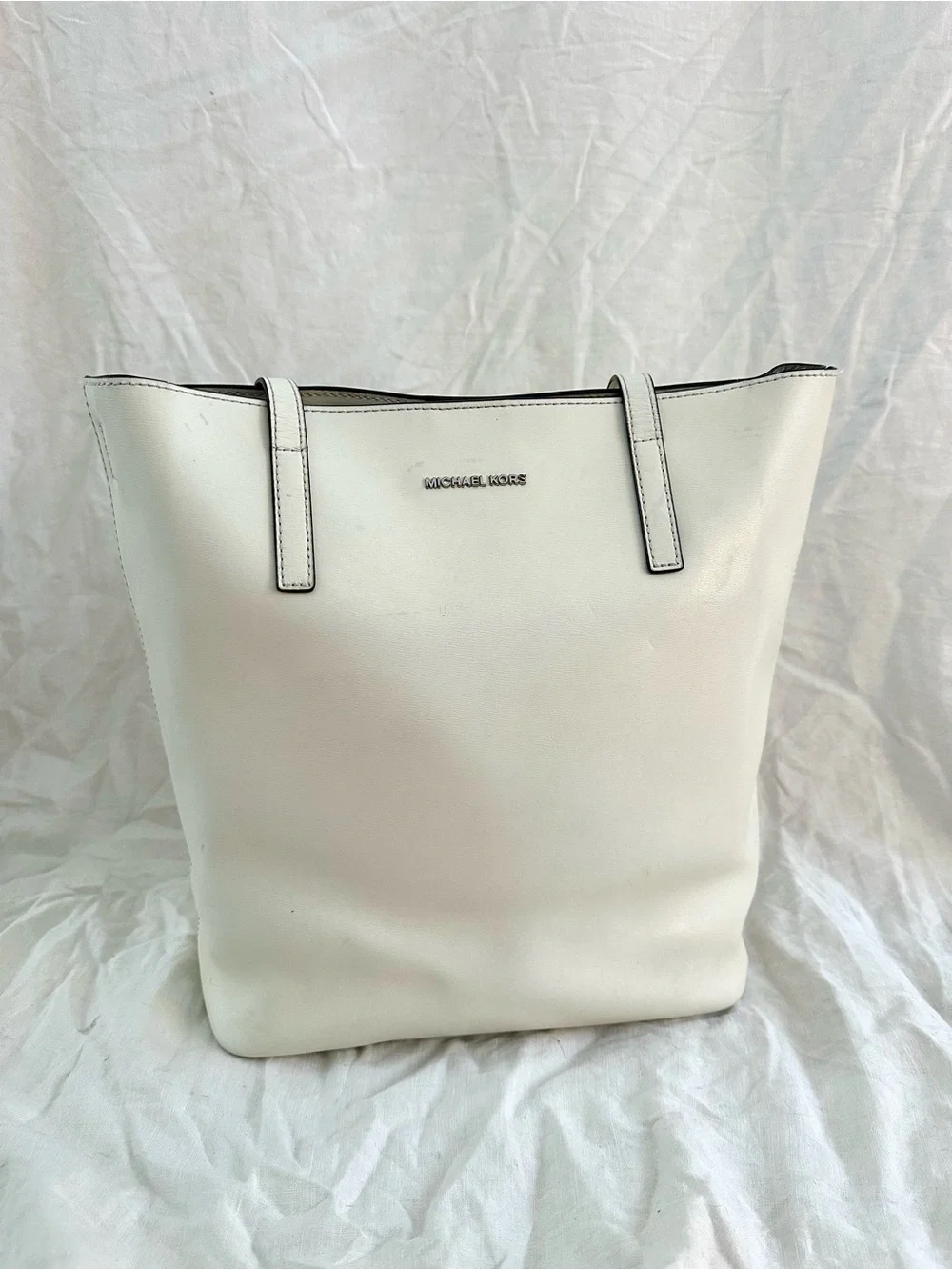 Michael Kors White Leather Shoulder Tote